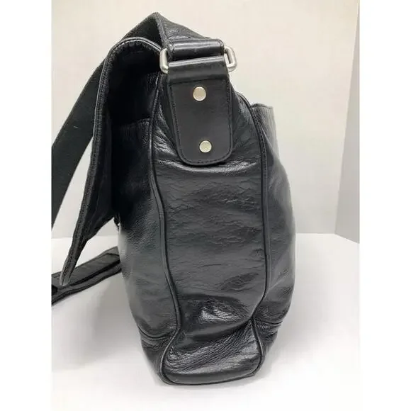 Levenger Black Large Leather Flap Messenger Commuter Bag P81 - Picture 4 of 15